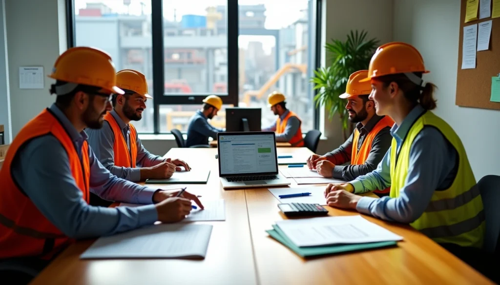 Contractor reviewing certified payroll and prevailing wage documentation for a federal construction project.